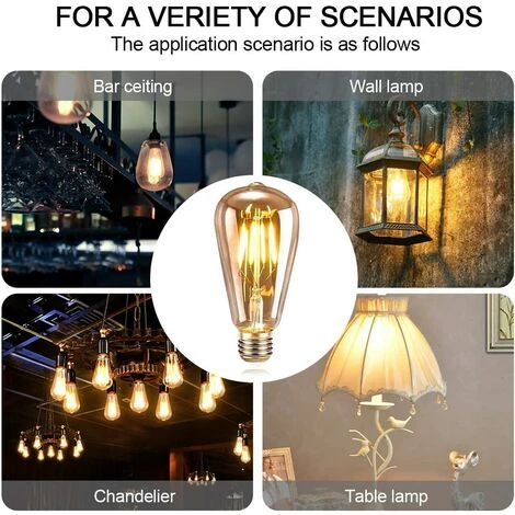 VERSAILLESFR Ampoule LED E27, 6 Pièces Ampoule Edison LED E27 ST64 Lampe Décorative Rétro Edison Ampoule Vintage Antique Lampe 4W Filament Blanc Chaud Pour Restaurant Café Bar Ampoules à Incandescence 7 VERSAILLESFR Ampoule LED E27, 6 Pièces Ampoule Edison LED E27 ST64 Lampe Décorative Rétro Edison Ampoule Vintage Antique Lampe 4W Filament Blanc Chaud Pour Restaurant Café Bar Ampoules à Incandescence – Image 5