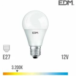 EDM Ampoule LED E27 12V 10W Ronde A60 équivalent à 60W - Blanc Chaud 3200K