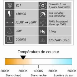 LUTECE-ARC Lot De 10 Ampoules LED E27 15,3W 1521Lm 3000K - Garantie 5 Ans -Pas Cher Ampoule LED Boutique 41566544 3