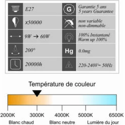 LUTECE-ARC Lot De 12 Ampoules LED E27 9W 806Lm 3000K - Garantie 5 Ans -Pas Cher Ampoule LED Boutique 41567294 3