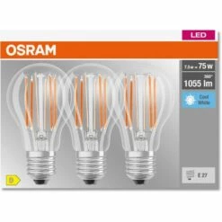 OSRAM LED BASE Classic A75, Ampoules LED à Filament Clair En Verre Pour Culot E27, Forme Ampoule, Blanc Froid (4000K), 1055 Lumens, Remplace Les Ampoules Classiques De 75W, Boîte De 3 - Klar -Pas Cher Ampoule LED Boutique 41626291 3