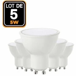 EUROPALAMP 5 Ampoules LED 5W GU10 Blanc Chaud 3000K Haute Luminosité