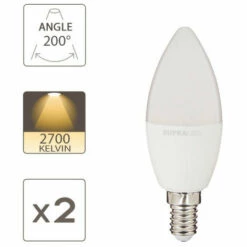 SUPRALED - Pack De 2 Ampoules LED (Flamme), Culot E14, Conso. 2,8W (eq. 25W), 250 Lumens, Blanc Chaud - PACK2LV250F 9 SUPRALED - Pack De 2 Ampoules LED (Flamme), Culot E14, Conso. 2,8W (eq. 25W), 250 Lumens, Blanc Chaud - PACK2LV250F -Pas Cher Ampoule LED Boutique 47378198 3