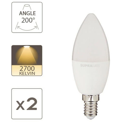 SUPRALED - Pack De 2 Ampoules LED (Flamme), Culot E14, Conso. 2,8W (eq. 25W), 250 Lumens, Blanc Chaud - PACK2LV250F 5 SUPRALED - Pack De 2 Ampoules LED (Flamme), Culot E14, Conso. 2,8W (eq. 25W), 250 Lumens, Blanc Chaud - PACK2LV250F – Image 3