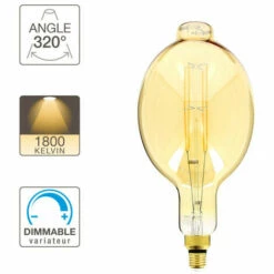 XANLITE - Ampoule LED Giant (BT180) / Vintage Au Verre Ambré, Dimmable, Culot E27, 8W Cons. (60W Eq.), 800 Lumens, Lumière Blanc Chaud - RFDGE500BT18AD -Pas Cher Ampoule LED Boutique 47378333 5