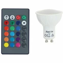 XANLITE - Ampoule LED Spot, Culot GU10, 4,2W Cons. (27W Eq.), Lumière Blanc Chaud Ou Lumière RVB Avec Sa Télécommande - SGRVBRW