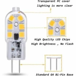 LONGZIMING G4 LED 2W 12 V AC/DC Blanc Froid 6000K Pour Hotte Aspirante, 200lm, Équivalent Ampoule Halogène G4 10W 20W, Non Dimmable, Bi-pin LED G4 12V Pour Lustre/Camping-car, Lot De 6 10 LONGZIMING G4 LED 2W 12 V AC/DC Blanc Froid 6000K Pour Hotte Aspirante, 200lm, Équivalent Ampoule Halogène G4 10W 20W, Non Dimmable, Bi-pin LED G4 12V Pour Lustre/Camping-car, Lot De 6 -Pas Cher Ampoule LED Boutique 48882788 4