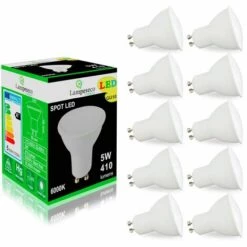 LAMPESECOENERGIE Pack De 10 Ampoules Led GU10 5W Eq. 50W Halogène Blanc Froid 120°
