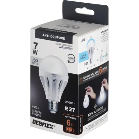DEBFLEX AMPOULE A80 ANTI COUPURE VERRE BLANC E27 7W 6400K 300LM 3 DEBFLEX AMPOULE A80 ANTI COUPURE VERRE BLANC E27 7W 6400K 300LM