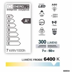 DEBFLEX AMPOULE A80 ANTI COUPURE VERRE BLANC E27 7W 6400K 300LM 10 DEBFLEX AMPOULE A80 ANTI COUPURE VERRE BLANC E27 7W 6400K 300LM -Pas Cher Ampoule LED Boutique 49280075 4