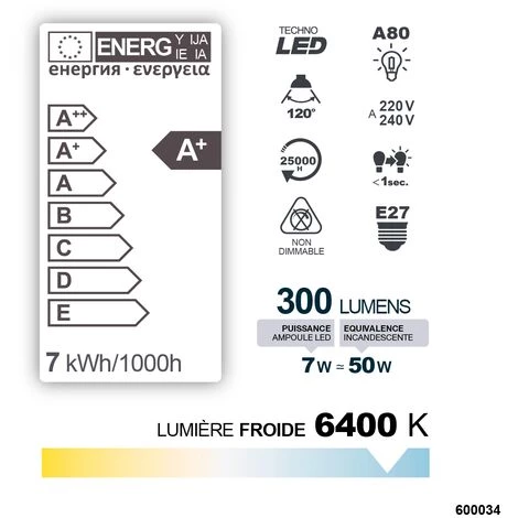 DEBFLEX AMPOULE A80 ANTI COUPURE VERRE BLANC E27 7W 6400K 300LM 6 DEBFLEX AMPOULE A80 ANTI COUPURE VERRE BLANC E27 7W 6400K 300LM – Image 4