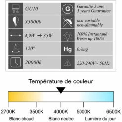 LUTECE-ARC Lot De 10 Ampoules LED GU10 4.9W 400Lm 4000K - Garantie 5 Ans -Pas Cher Ampoule LED Boutique 50819926 3