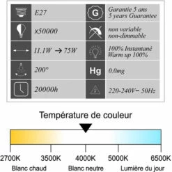 LUTECE-ARC Ampoule LED E27 11.1W 1055Lm 4000K - Garantie 5 Ans -Pas Cher Ampoule LED Boutique 50831423 3
