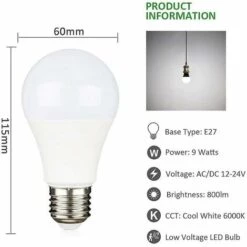 MONLY E27 9w 12v Led Cool White 6500k For Camping, 75w Halogen Equivalent, Ac Dc 12 Volt 24 Volt E27 Led Bulb For Solar Panel/garage/garden, Non-dimmable -Pas Cher Ampoule LED Boutique 53934933 4