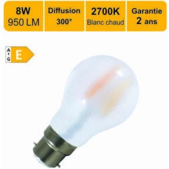 LUTECE-ARC Ampoule LED Filament B22 8W (équiv. 80w) 950Lm 2700K - Garantie 2 Ans
