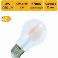 LUTECE-ARC Ampoule LED Filament E27 8W (équiv. 80w) 950Lm 2700K - Garantie 2 Ans