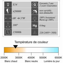 LUTECE-ARC Lot De 2 Ampoules LED Filament E14 6W (équiv. 57w) 750Lm 2700K - Garantie 2 Ans -Pas Cher Ampoule LED Boutique 54666364 3