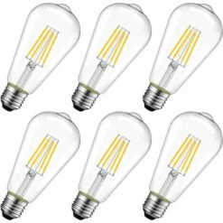 GRID COOL 8W Ampoule LED Filament E27 ST64, Equivalent à Ampoule Incandescente 60W, Ampoule Rétro Edison, 806LM 2700K Blanc Chaud, Non-dimmable, Lot De 6, LVWIT [Classe énergétique E]