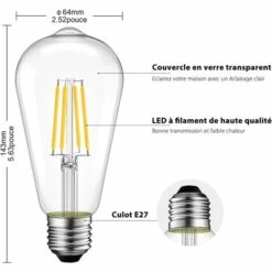 GRID COOL 8W Ampoule LED Filament E27 ST64, Equivalent à Ampoule Incandescente 60W, Ampoule Rétro Edison, 806LM 2700K Blanc Chaud, Non-dimmable, Lot De 6, LVWIT [Classe énergétique E] -Pas Cher Ampoule LED Boutique 58349475 4