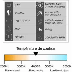 LUTECE-ARC Lot De 10 Ampoules LED 11,1W (équiv. 75W) B22 1055lm 4000K - Garantie 5 Ans -Pas Cher Ampoule LED Boutique 58397233 3