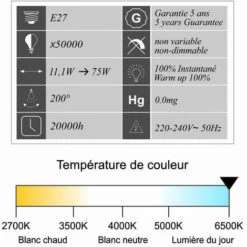 LUTECE-ARC Lot De 10 Ampoules LED 11,1W (équiv. 75W) E27 1055lm 6400K - Garantie 5 Ans -Pas Cher Ampoule LED Boutique 58397234 3