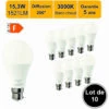 LUTECE-ARC Lot De 10 Ampoules LED B22 15,3W (équiv. 100W) 1521Lm 3000K - Garantie 5 Ans -Pas Cher Ampoule LED Boutique 58400348 1