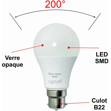 LUTECE-ARC Ampoule LED 11,1W (équiv. 75W) B22 1055lm 4000K - Garantie 5 Ans 4 LUTECE-ARC Ampoule LED 11,1W (équiv. 75W) B22 1055lm 4000K - Garantie 5 Ans – Image 2