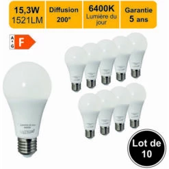LUTECE-ARC Lot De 10 Ampoules LED B22 15,3W (équiv. 100W) 1521Lm 6400K - Garantie 5 Ans