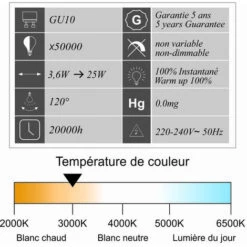 LUTECE-ARC Lot De 10 Ampoules LED GU10 3,6W 230Lm 3000K - Garantie 5 Ans -Pas Cher Ampoule LED Boutique 58400378 3