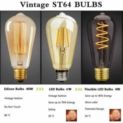 GRID COOL E27 LED ST64, 4W Spirale Flexible Courbé LED Filament E27 Ampoule Décorative Antique Blanc Chaud 2200K, 40W Équivalent, Pour Café, Maison, Bars Et Restaurant,lot De 3 <b>Classe énergétique A -Pas Cher Ampoule LED Boutique 59927599 4