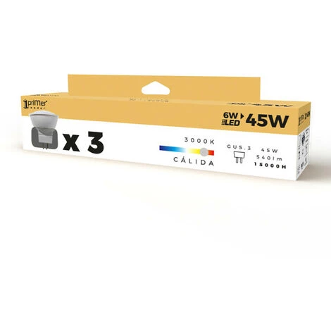 1PRIMER LEADER Pack 3 Bulbes LED Spotlight GU5.3 6W Equi.50W 540LM 3000K 15000H Premier Leader 4 1PRIMER LEADER Pack 3 Bulbes LED Spotlight GU5.3 6W Equi.50W 540LM 3000K 15000H Premier Leader – Image 2