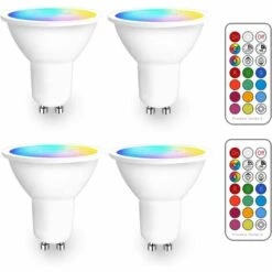 Cisea Ampoule LedGU10 RGB Spot Culot Led Changementde Couleur, Ampoules Led RGBW Dimmable Blanc Chaud (2700K-6500K) Spots LED - Télécommande Infrarouge Incluse (paquet De 4)