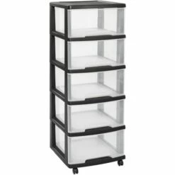 Système à Tiroirs + Roulettes Curver Essentials 5x20L Noir/transparent -Pas Cher Ampoule LED Boutique 60858921 4