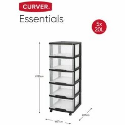 Système à Tiroirs + Roulettes Curver Essentials 5x20L Noir/transparent -Pas Cher Ampoule LED Boutique 60858921 5