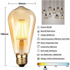 DECKON Ampoules LED Rétro E27 (4W/220V) 2600-2700K Ampoules Rétro Vintage Antique Ampoules, Couleur Ambre Chaude, Lot De 6 -Pas Cher Ampoule LED Boutique 61103593 3