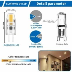 TINOR LED G4 Dimmable Ampoules,2W Equivalent 20W Halogène Lampe,200LM Blanc Chaud Économies D’énergie Ampoule,Pas De Scintillement,AC/DC 12-24V,G4 Bi-pin ,360°Angle De Faisceaux,Lot De 10 [Classe énergétique A+++] -Pas Cher Ampoule LED Boutique 64568468 3