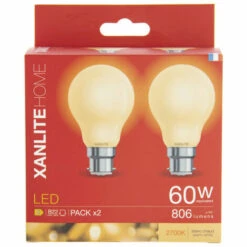 XANLITE - Lot De 2 Ampoules Filament LED A60 Opaque, Culot B22, 806 Lumens, équivalence 60 W, 2700 Kelvins, Blanc Chaud - PACK2RFB806GO -Pas Cher Ampoule LED Boutique 64569501 5