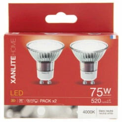 XANLITE - Lot De 2 Ampoules SMD LED, Culot GU10, 520 Lumens, équivalence 75W, 4000 Kelvins, Blanc Neutre - PACK2VG75SCW -Pas Cher Ampoule LED Boutique 64569518 5
