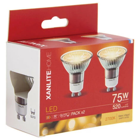 XANLITE - Lot De 2 Ampoules SMD LED, Culot GU10, 520 Lumens, équivalence 75W, 2700 Kelvins, Blanc Chaud - PACK2VG75S 7 XANLITE - Lot De 2 Ampoules SMD LED, Culot GU10, 520 Lumens, équivalence 75W, 2700 Kelvins, Blanc Chaud - PACK2VG75S – Image 5