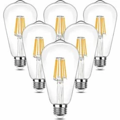 MONLY Vintage LED Ampoule Edison, 90-265V 6W (Incandescent équivalent 60W) Ampoule E27, 600LM 2700K LED Blanc Chaud, ST64 Rétro Antique Style Lampe De Décoration, Pour Le Restaurant Barre (6 Pièces)