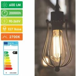 MONLY Vintage LED Ampoule Edison, 90-265V 6W (Incandescent équivalent 60W) Ampoule E27, 600LM 2700K LED Blanc Chaud, ST64 Rétro Antique Style Lampe De Décoration, Pour Le Restaurant Barre (6 Pièces) -Pas Cher Ampoule LED Boutique 64579134 4