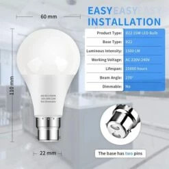 ENLENK 12 Ampoules LED B22, Ampoule LED Standard Culot B22, LED A60 15 W (équivalent Ampoule 150 W), Blanc Froid 6000 K. -Pas Cher Ampoule LED Boutique 66268302 3