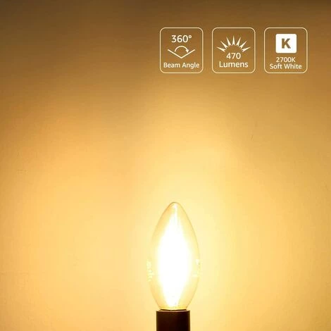 LLOVE E14 Ampoule LED Filament Bougie Vintage, 4.5W E14 LED Blanc Chaud 2700K 470 Lumen, Remplace 40W Ampoule Incandescence, Non Dimmable - 6 Pcs 4 LLOVE E14 Ampoule LED Filament Bougie Vintage, 4.5W E14 LED Blanc Chaud 2700K 470 Lumen, Remplace 40W Ampoule Incandescence, Non Dimmable - 6 Pcs – Image 2