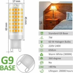 LLOVE Ampoule LED G9, No Flicker 7W LED Lampes Blanc Chaud 3000K, 650LM, Économie D'énergie Equivalente 60W Halogène Lumière, 360 Degrés Angle, AC220-240V - Pack De 6 -Pas Cher Ampoule LED Boutique 68766716 3