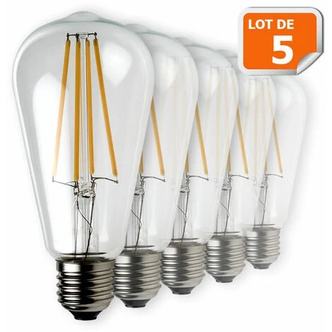 LAMPESECOENERGIE Lot De 5 Ampoules Led Filament ST64 Style Edison Teardrop 7 Watt (eq.52 Watt) Culot E27 3 LAMPESECOENERGIE Lot De 5 Ampoules Led Filament ST64 Style Edison Teardrop 7 Watt (eq.52 Watt) Culot E27