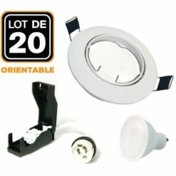 EUROPALAMP 20 Spots Encastrable Orientable BLANC Avec GU10 LED De 7W Eqv. 56W Blanc Neutre 4500K - Blanc Neutre 4500K